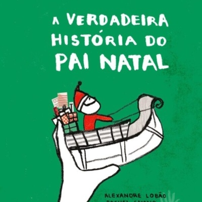 Capa de livro verde com título branco e ilustração do Pai Natal no trenó