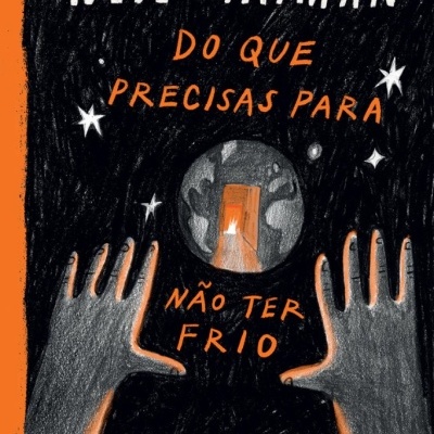 Capa de livro de Neil Gaiman com ilustração e texto em português