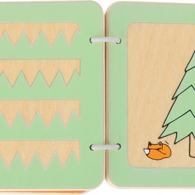 Livro de madeira para crianças com formas geométricas e árvore de Natal