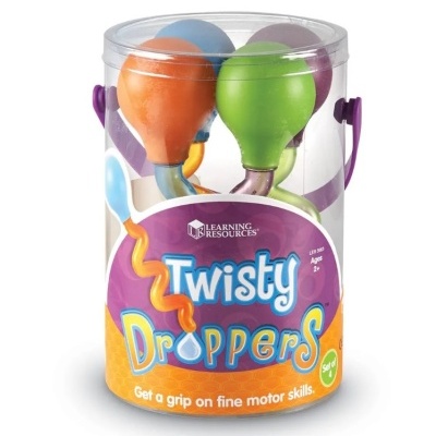 Frascos coloridos Twisty Droppers em embalagem transparente com alça roxa