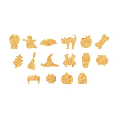 Bolachas em forma de símbolos de Halloween, como gato, morcego e abóbora