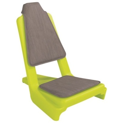 Cadeira verde com almofadas cinza e design ergonómico