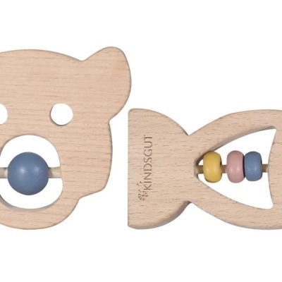 brinquedos de madeira em forma de urso e peixe para bebé