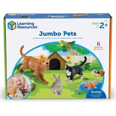 Caixa do brinquedo Learning Resources Jumbo Pets com 6 figuras de animais e cenário exterior colorido