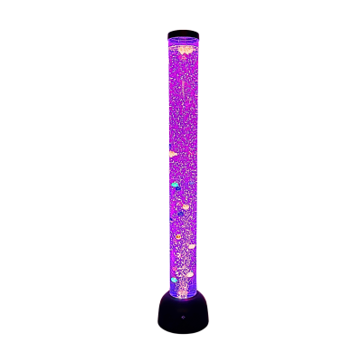 Coluna decorativa de bolhas LED coloridas com base preta e tubo transparente