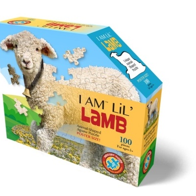 Caixa de quebra-cabeças com imagem de cordeiro e texto