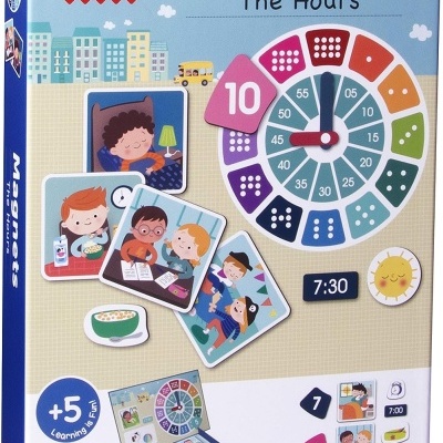 Caixa de jogo educativo Magnets The Hours com peças magnéticas coloridas