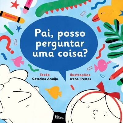 Capa de livro infantil com texto e ilustrações coloridas em fundo azul claro