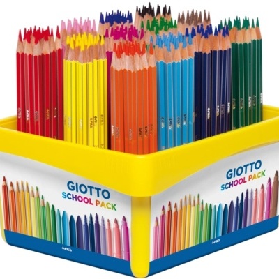 Conjunto de lápis de cor Giotto School Pack em caixa branca com tampa amarela