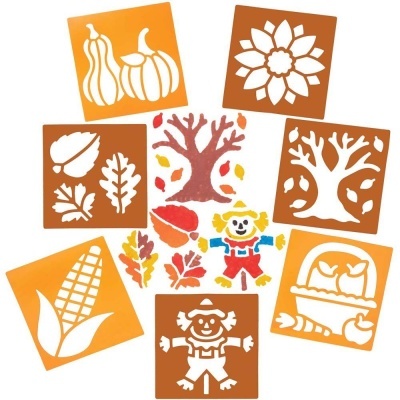 Estênceis decorativos de outono em laranja e castanho com vários desenhos