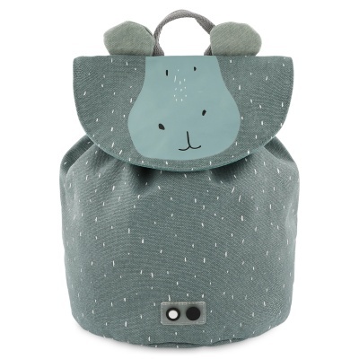 mochila infantil verde com rosto de animal e orelhas de tecido