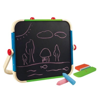 Lousa de desenho infantil com moldura colorida e giz