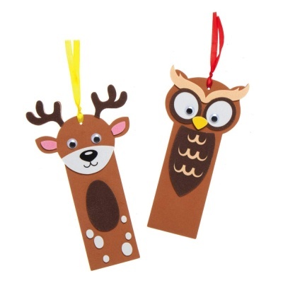 Marcadores de livros de papel/cartão com desenhos de rena e coruja, fitas coloridas para pendurar