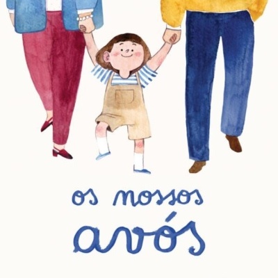 Capa de livro infantil com título e ilustração de criança entre duas pessoas adultas