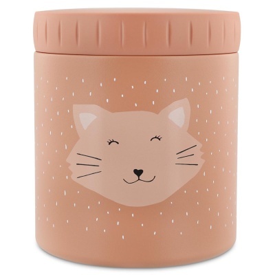 Recipiente cilíndrico cor de rosa com desenho de gato e tampa