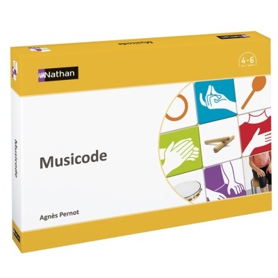 Caixa do jogo Musicode da Nathan em amarelo e branco com ilustrações coloridas.