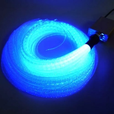 Cabo luminoso de fibra ótica azul enrolado com caixa metálica