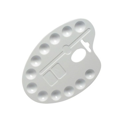 Paleta de pintura branca com cavidades para tinta