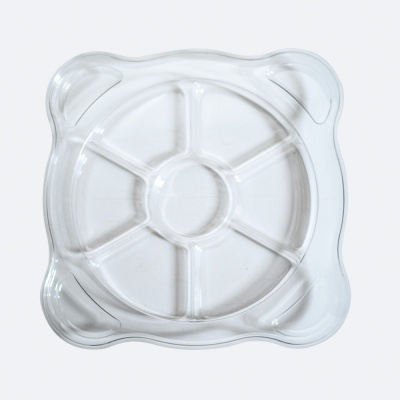 Prato de plástico transparente com 7 divisões e cantos arredondados