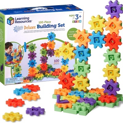 Conjunto Deluxe Building Set de 100 peças coloridas de engrenagens para crianças a partir de 3 anos.