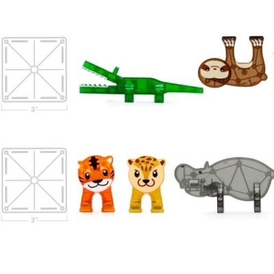 Figuras de animais em plástico colorido com régua para escala