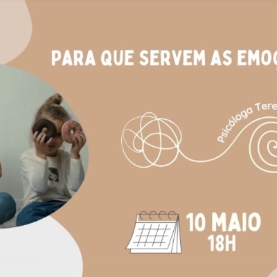 Cartaz com crianças segurando donuts e texto sobre emoções, data e preço
