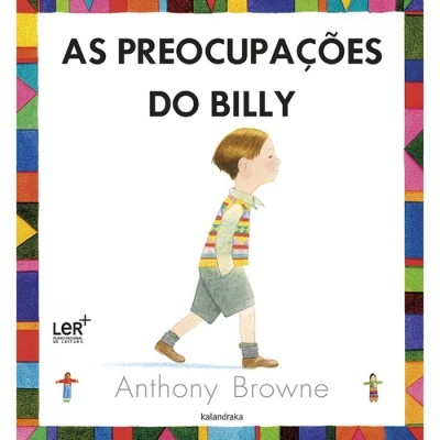 Capa de livro infantil 'AS PREOCUPAÇÕES DO BILLY' com ilustração de menino e moldura colorida
