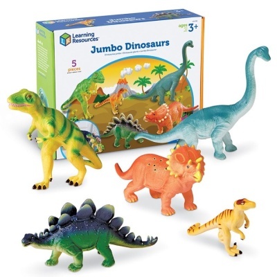 Brinquedos dinossauros de plástico coloridos com caixa da Learning Resources