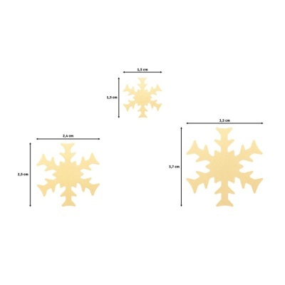 Três flocos de neve de madeira com dimensões indicadas