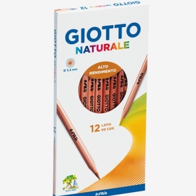 Embalagem branca com 12 lápis de cor Giotto Naturale em madeira natural