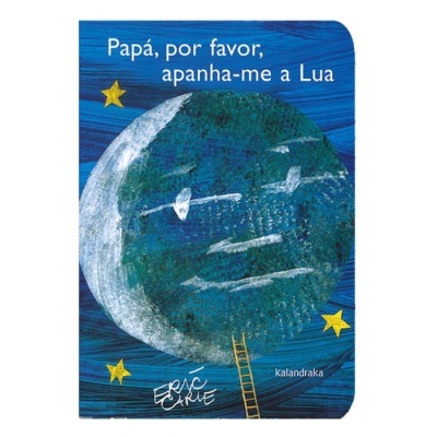 Capa de livro infantil com Lua, escada e estrelas amarelas