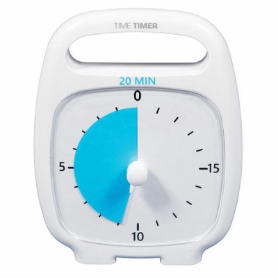 Temporizador analógico TIME TIMER branco com disco azul e indicação de 20 minutos