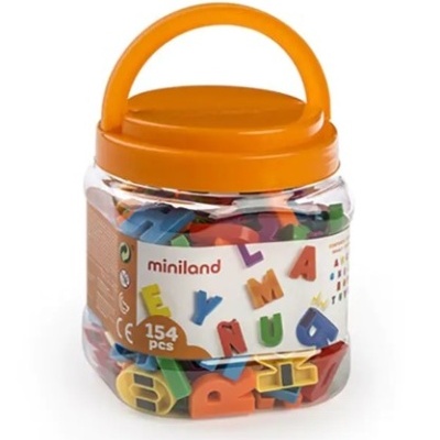 frasco com letras coloridas de plástico e tampa laranja