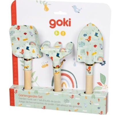 Conjunto de ferramentas de jardim para crianças goki com 3 peças e padrões coloridos