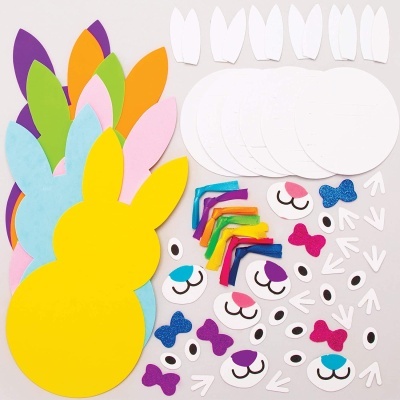 Recortes coloridos para montagem de coelhos em cartão e espuma