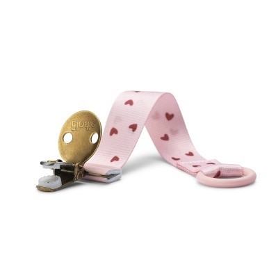 Prendedor para chupeta com fita rosa e corações vermelhos