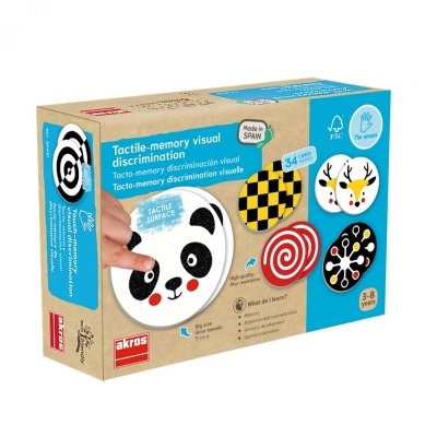 Caixa de jogo táctil e de discriminação visual com 34 cartões coloridos para crianças