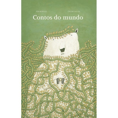 Capa de livro verde com ilustração de um urso branco entre raízes verdes e douradas e texto do título e autores.