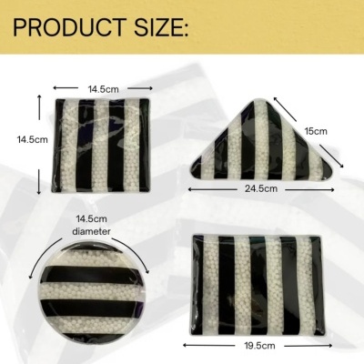 Bolsas térmicas reutilizáveis com padrão às riscas, em quatro formas e tamanhos diferentes.