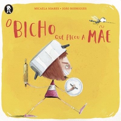 Capa de livro infantil O BICHO QUE PICOU A MÃE com personagem caricatural e elementos de cozinha