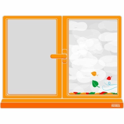 Janela laranja dupla com decoração de folhas no vidro fosco