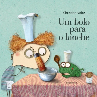Capa de livro com ilustração de cozinheiro e rã a cozinhar, texto do título e autor