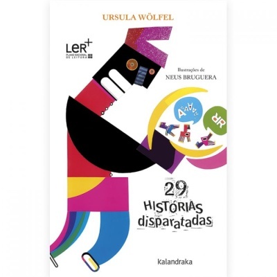 Livro 29 Histórias Disparatadas com ilustração geométrica colorida