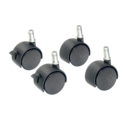 Quatro rodas pretas para móveis com hastes metálicas prateadas