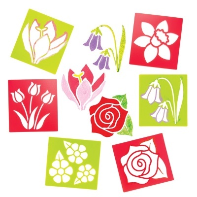 Moldes de stencil quadrados com desenhos florais em vermelho e verde