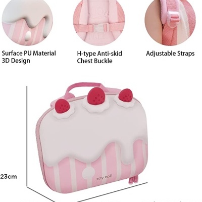 Mala rosa e branca com cerejas vermelhas e fecho anti-derrapante