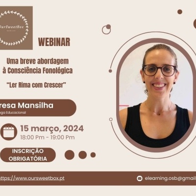 Flyer de webinar com foto da palestrante e informações do evento
