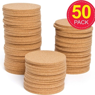 50 bases redondas empilhadas em cortiça com selo 50 PACK