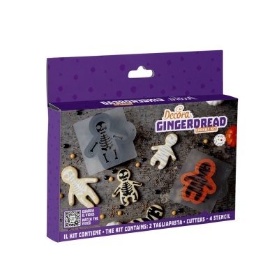 Kit de cortadores e stencil para bolachas Decora Gingerbread em caixa roxa