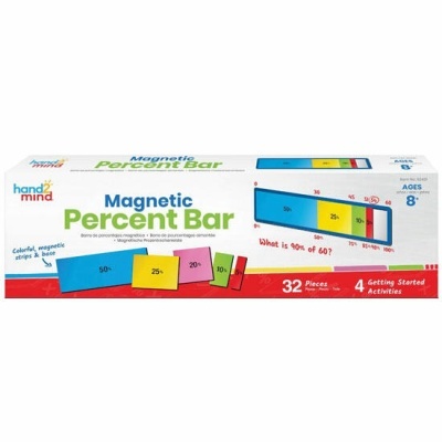 Caixa do produto didático Magnetic Percent Bar colorido e magnético com 32 peças e texto em inglês